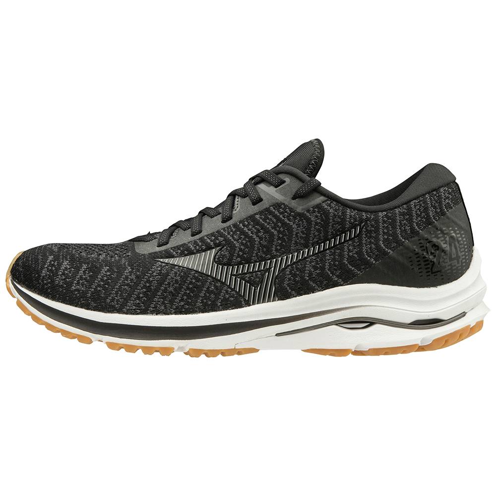 Mens Mizuno Wave Rider 24 WAVEKNIT™ 2E (Wide) Running Shoes Black/Dark Grey Philippines (KAZIHT480)